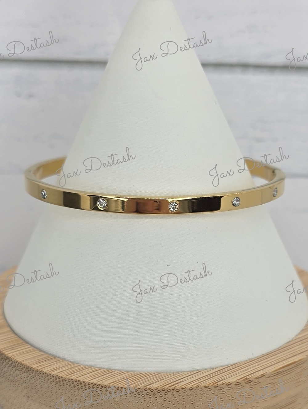 Stainless Steel Gold Tone Crystal Accent Bangle Bracelet BR117
